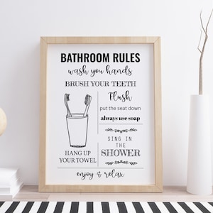 Toilet rules, Bathroom Rules, Toilet Print, Bathroom Wall Prints, Bathroom Pictures, Bathroom Art, Home decor, Funny toilet art, Download