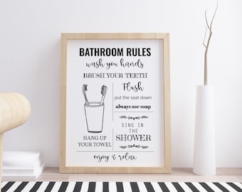 Funny Bathroom Rules Art Print: Home Decor (Digital Download)