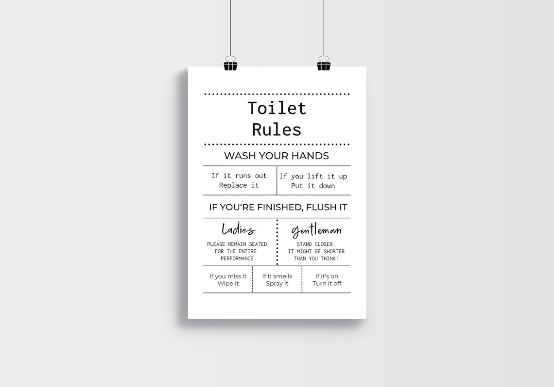 Toilet Rules Bathroom Wall Print Wall Print Bathroom Etsy