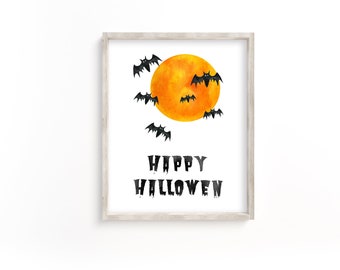 Halloween Bats Wall Art, Halloween Decoration, Black Bat Art Print, Halloween Art Print, Spooky Halloween, October Decor, DIGITAL DOWNLOAD
