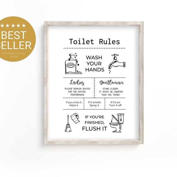 Toilet Sign, Toilet Door Sign, Toilet Rules, Bathroom Rules, Bathroom Sign, Funny Toilet Sign, WC Sign, Flush Toilet Sign. Download