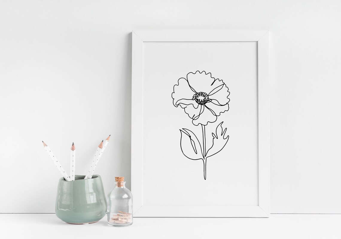 Poppy Wall Decor Printable Single Line Drawing Minimalist Line Art ...