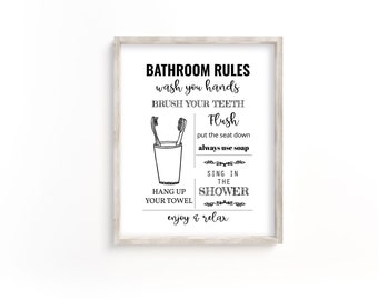 Bathroom Rules Print: Funny Restroom Wall Art (Digital Download)