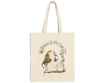 Cotton Canvas Tote Bag | Wildflower Woman Illustration | Boho Style