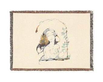 Vintage Mermaid Illustration Woven Blanket | Nautical Mermaid Throw