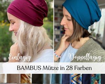 Bamboo slouchy cap, single or double layer – seamless & breathable chemo cap, wearable 24/7, handmade, item no. 1442232884