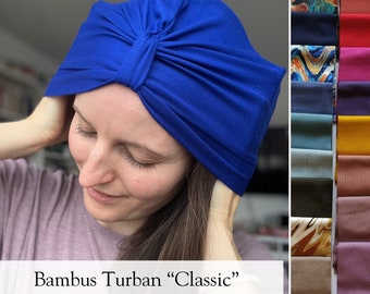 Bambus Classic Turban Mütze mit Bündchen, Bamboo Chemo Cap, Schlafmütze, Alopezie Haarausfall, Anti Spliss, Kopftuch, Sonnenhut