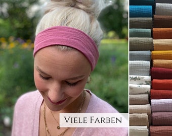 narrow muslin hairband in 34 colors, light summer hairband, unisex for women and men, sports and leisure headband