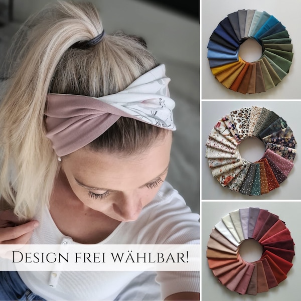 2-colored CURVY hairband in over 100 colors, double-layer sewn, design freely selectable, custom-made, sports and leisure headband