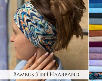 BAMBOO Foulard 3 en 1 en 18 couleurs, UNI hair loop, pour alopécie et chute de cheveux, bandeau dreadlocks, boucle, unisexe, chimiothérapie, sans couture