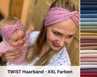 TWIST Hairband – single layer, seamless, flexible, cotton jersey, knot at the front or back, customizable, item no. TwistHairband-