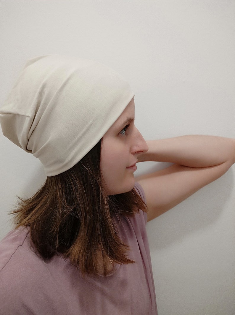 Single-layer bamboo slouchy beanie hat, alopecia, hair loss, chemo cap, sun hat, sleep cap, night cap, custom-made, transition hat image 7