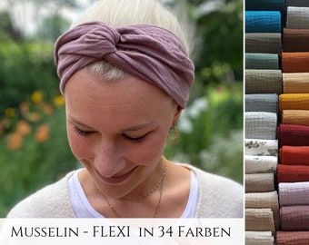 FLEXI Musselin Drahthaarband in 34 Farben , biegbar, extrem guter Halt, ideal für Sommer und in der Freizeit, weiche  Baumwolle