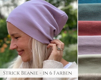 Feinstrick Slouchy Beanie Mütze in 6 Farben, Alopezie, Haarausfall , einlagige Chemo Cap, Sonnenhut, Maßanfertigung, Übergangsmütze