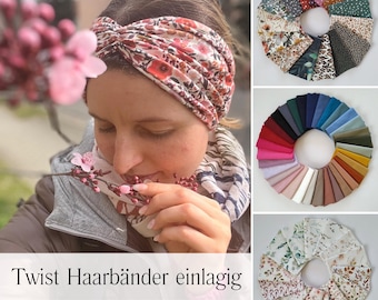 TWIST Hairband – single layer, seamless, flexible, cotton jersey, knot at the front or back, customizable, item no. TwistHairband-