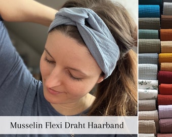 FLEXI Musselin Drahthaarband in 34 Farben , biegbar, extrem guter Halt, ideal für Sommer und in der Freizeit, weiche  Baumwolle