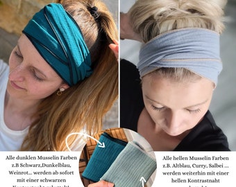CUTY Musselin Bindehaarband in 34 Farben, Bestseller Haarband zum selber binden, ideal für Sommer und in der Freizeit, einlagig & gesäumt