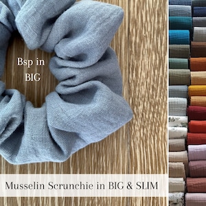 Musselin Scrunchie BIG oder Slim in 34 Farben, Stoffhaargummi, oversized Haargummi, Haarschmuck, Stoffhaargummi, JGA Party Bild 1