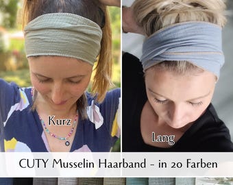 CUTY muslin tie-on hairband in short or long length, in many colors, bestseller hairband to tie yourself, single-layered & hemmed