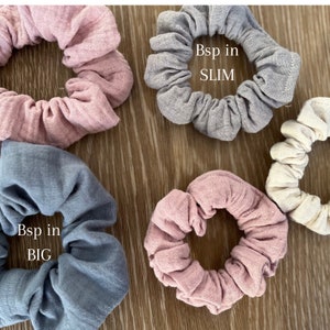 Musselin Scrunchie BIG oder Slim in 34 Farben, Stoffhaargummi, oversized Haargummi, Haarschmuck, Stoffhaargummi, JGA Party Bild 5