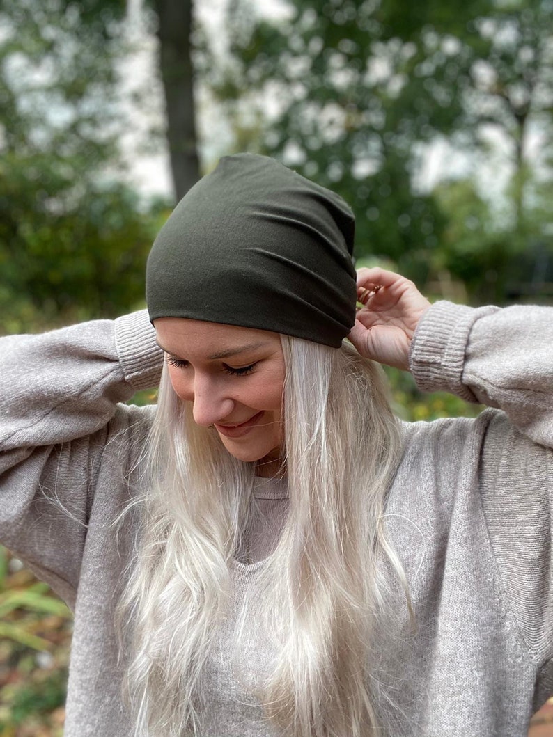 Bambus Slouchy Beanie Mütze, Bamboo Chemo Cap, einlagig, Schlafmütze, Maßanfertigung, Alopezie Haarausfall, Anti Spliss, Kopftuch, Sonnenhut Bild 9