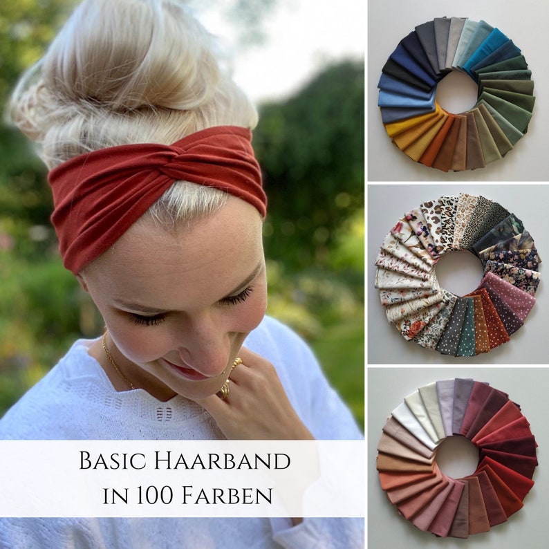 Bandeau Haarband in über 100 Farben, leichtes Sommer Haarband, 2 Tragemöglichkeiten, Einlagig Nahtlos, Sport Freizeit Stirnband Bild 1