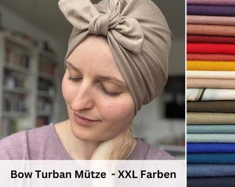 Single-layer turban with bow – Handmade, for hair problems, chemotherapy, mini to adult sizes, many colors