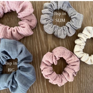 Musselin Scrunchie BIG oder Slim in 34 Farben, Stoffhaargummi, oversized Haargummi, Haarschmuck, Stoffhaargummi, JGA Party Bild 4