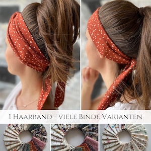 Tie hairband in 81 colors, in 2 lengths, hairband to tie yourself, ideal for summer and leisure time, soft elastic cotton