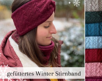 gefüttertes Winter Zopfstrick Stirnband und Loopschal, Bandeau Style, Maßanfertigung für jeden Kopf, weiches Stirnband