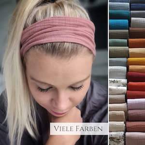 Gerades Musselin-Haarband – doppellagig, 8–9 cm, Gummitunnelzug, handgefertigt, unisex