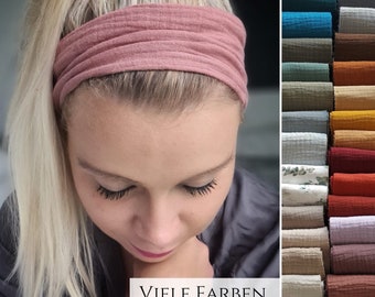 straight MUSSELIN hairband in 64 colors, light summer hairband, unisex for women and men, sports and leisure headband