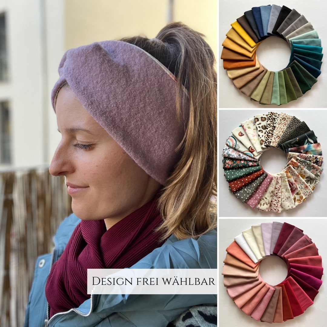 SABBOT Damen Stirnband Mit Fleece – Winter Ohrenwärmer In Gelb/Grau, Handgestrickt & Vegan