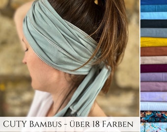 CUTY banda para el cabello con lazo de bambú en 18 colores, banda para el cabello superventas para atarse uno mismo, ideal para el verano y el tiempo libre, una sola capa y con dobladillo