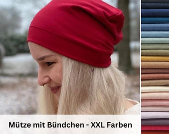 Einlagige Slouchy Mütze – Chemomütze mit weichem Kopfbündchen, atmungsaktiv, handgefertigt, Haarausfall, sensible Kopfhaut, 24/7 trag