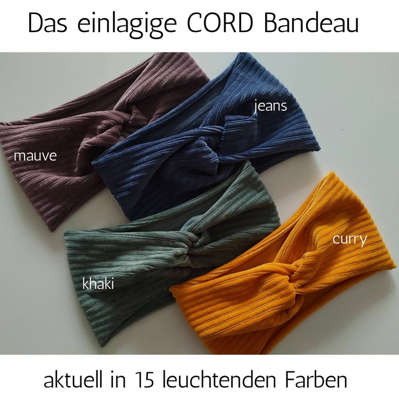 CORD Bandeau Haarband in 20 Farben, leichtes Sommer Haarband, 2 Tragemöglichkeiten, Einlagig Nahtlos, Sport Freizeit Stirnband Bild 3