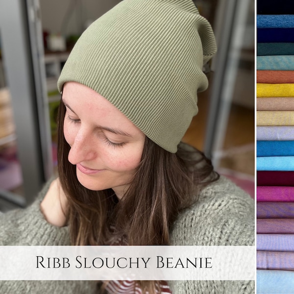 weiche RIBB Slouchy Beanie Mütze, einlagig, bei Alopezie & Haarausfall, Chemo Cap,  Übergangsmütze