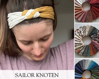 SAILOR Knoten Haarband in 100 Farben, 2-farbig,  breit geflochten, Freizeit - Workout Haarreifen, elastisches Sommerhaarband, Haarkranz