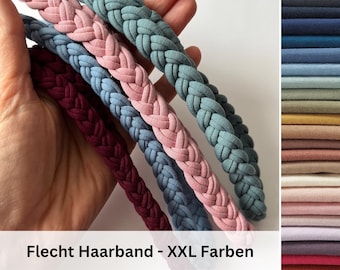 Braided headband – available in 4 widths, handmade, elastic, custom-made, for sports, everyday wear, workouts, yoga, and many colors.
