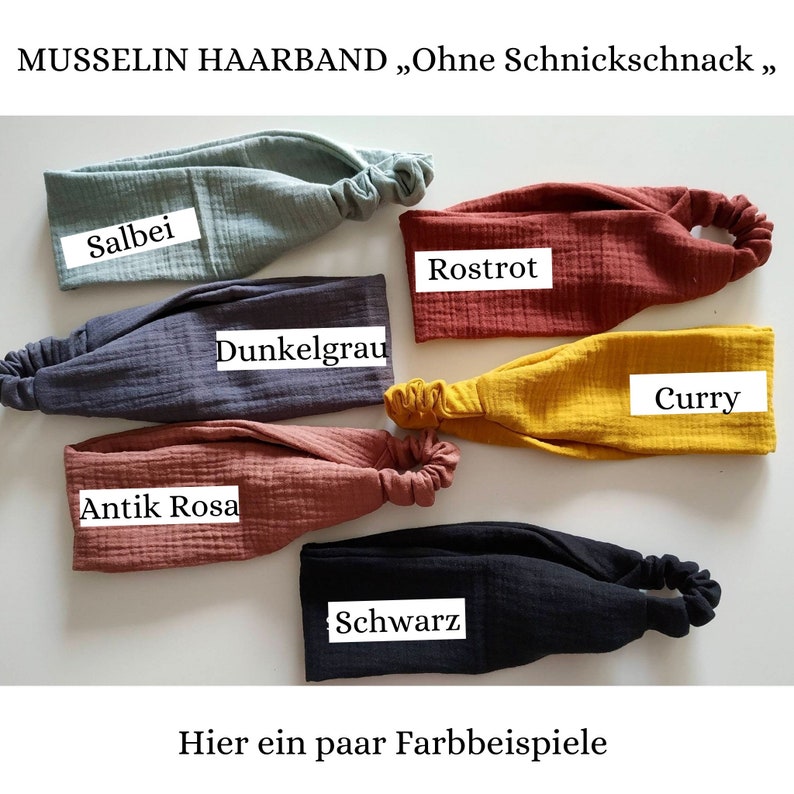 gerades MUSSELIN Haarband in 64 Farben, leichtes Sommer Haarband, Unisex für Frauen und Männer, Sport Freizeit Stirnband Bild 4