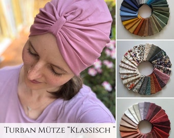 Die einlagige Turban- Mütze Klassisch, Chemo Cap, Sonnenhut, Farbauswahl, Maßanfertigung, Alopezie Haarausfall, Kopftuch