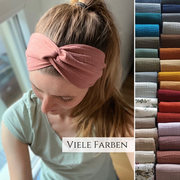 Bandeau MUSSELIN Haarband in 8cm Breite, in 64 Farben, leichtes Sommer Haarband, Unisex für Frauen und Männer, Sport- Freizeit Stirnband