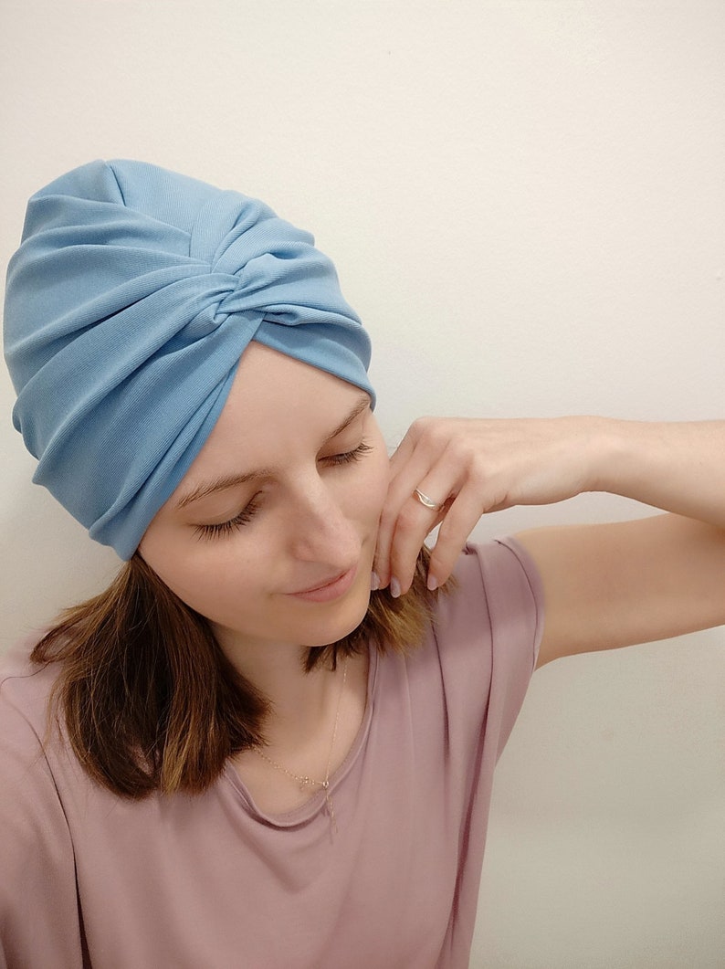 Die einlagige Turban Mütze mit TWIST, Chemo Cap, Sonnenhut, Farbauswahl, Maßanfertigung, Alopezie Haarausfall, Kopftuch, Bestseller immagine 9