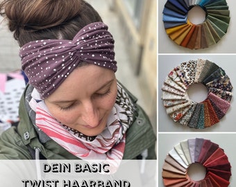 Basic TWIST Haarband in über 100 Farben, leichtes Sommer Haarband, 2 Tragemöglichkeiten, Einlagig Nahtlos, Sport- Freizeit Stirnband