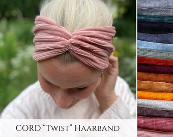 CORD Twist Haarband in 20 Farben, leichtes Sommer Haarband, 2 Tragemöglichkeiten, Einlagig Nahtlos, Maßanfertigung,Sport- Freizeit Stirnband