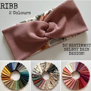 2-color RIBB bandeau hairband in over 100 colors, 2 wearing options, double-layer sewn, custom-made, sports and leisure headband