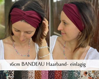 Bandeau headband – single layer, seamless, flexible, cotton jersey, knot at the front or back, 16cm, customizable, single layer seamless