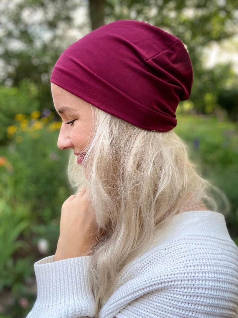 Bamboo Slouchy Beanie Hat, With or without cuffs, alopecia, hair loss, chemo, sleep cap, night cap, sun hat, transition hat image 8