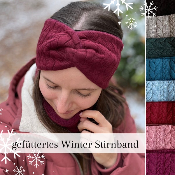 lined winter cable knit headband and loop scarf, bandeau style, made to measure for every head, soft headband