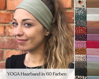 12 cm yoga headband – single layer, seamless, cotton jersey, flexible & comfortable, knotted front/back, many colors, customizable